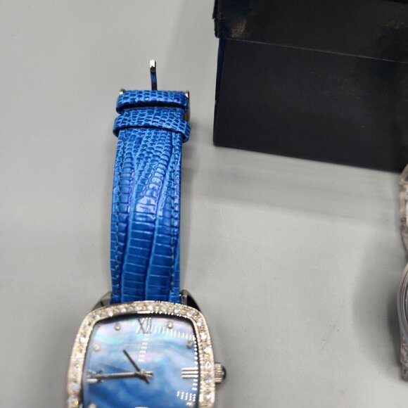 Joan Rivers Classics Collection Watch Lot V377 Blue Leather & Clear Bands NEW - Picture 6 of 12